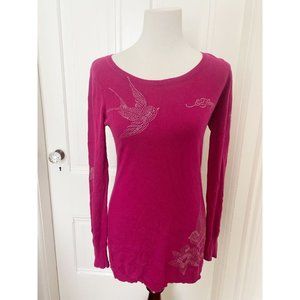 Ed Hardy Y2K Pink Cashmere Blend Rhinestone Sweater Sz Large